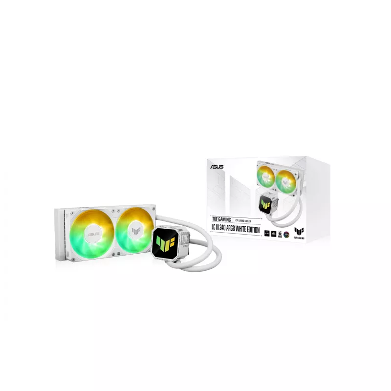 „All-in-one“ skysčio aušintuvas ASUS TUF GAMING LC III 240 ARGB WHT – 240 mm radiatorius, 2x 120 mm ventiliatoriai, PWM, balta
