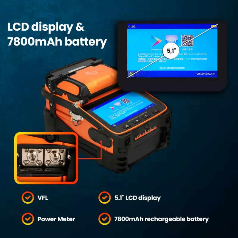 Pluošto sujungimo aparatas Extralink AI-9 7800 mAh baterija LED lempa LCD 5,1 colio