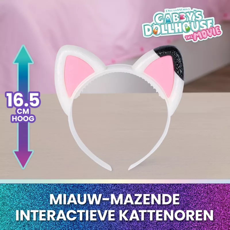Gabby's Dollhouse : The Movie, „Meow-mazing“ interaktyvios ausys, galvos juosta su švieselėmis, garsais ir 3 žaidimo režimais, žaislai mergaitėms ir berniukams nuo 3 metų