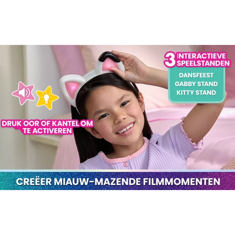 Gabby's Dollhouse : The Movie, „Meow-mazing“ interaktyvios ausys, galvos juosta su švieselėmis, garsais ir 3 žaidimo režimais, žaislai mergaitėms ir berniukams nuo 3 metų