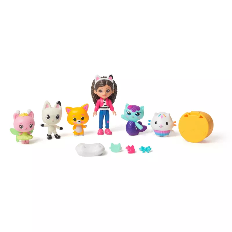 “Gabby's Dollhouse” DREAMWORKS Filmas, Katės nuotykio įgulos rinkinys, 11 dalių žaislų figūrėlių rinkinys su priedais, vaikiški žaislai mergaitėms ir berniukams nuo 3 metų