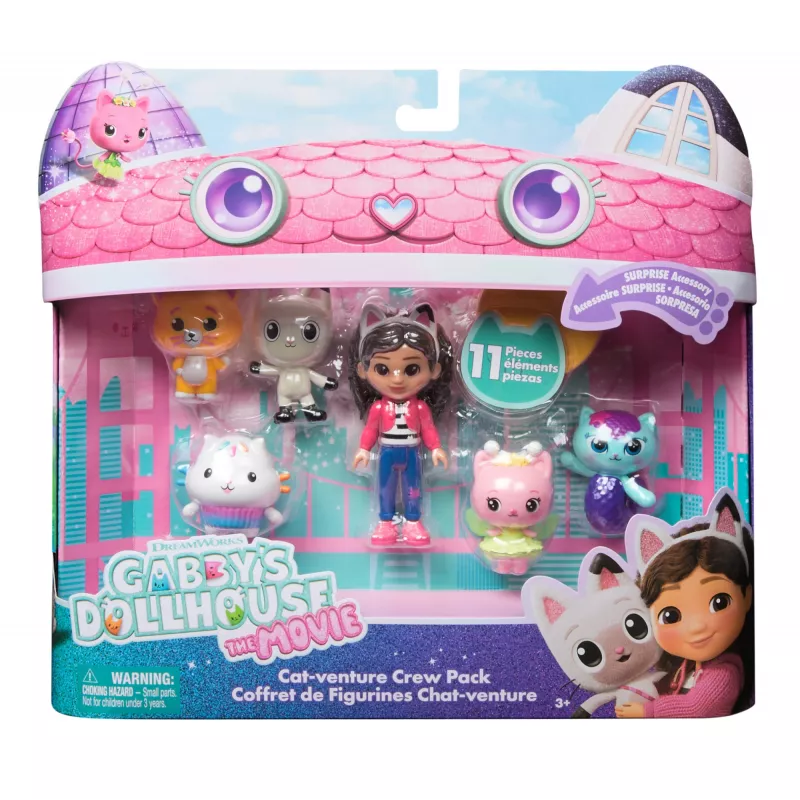 “Gabby's Dollhouse” DREAMWORKS Filmas, Katės nuotykio įgulos rinkinys, 11 dalių žaislų figūrėlių rinkinys su priedais, vaikiški žaislai mergaitėms ir berniukams nuo 3 metų