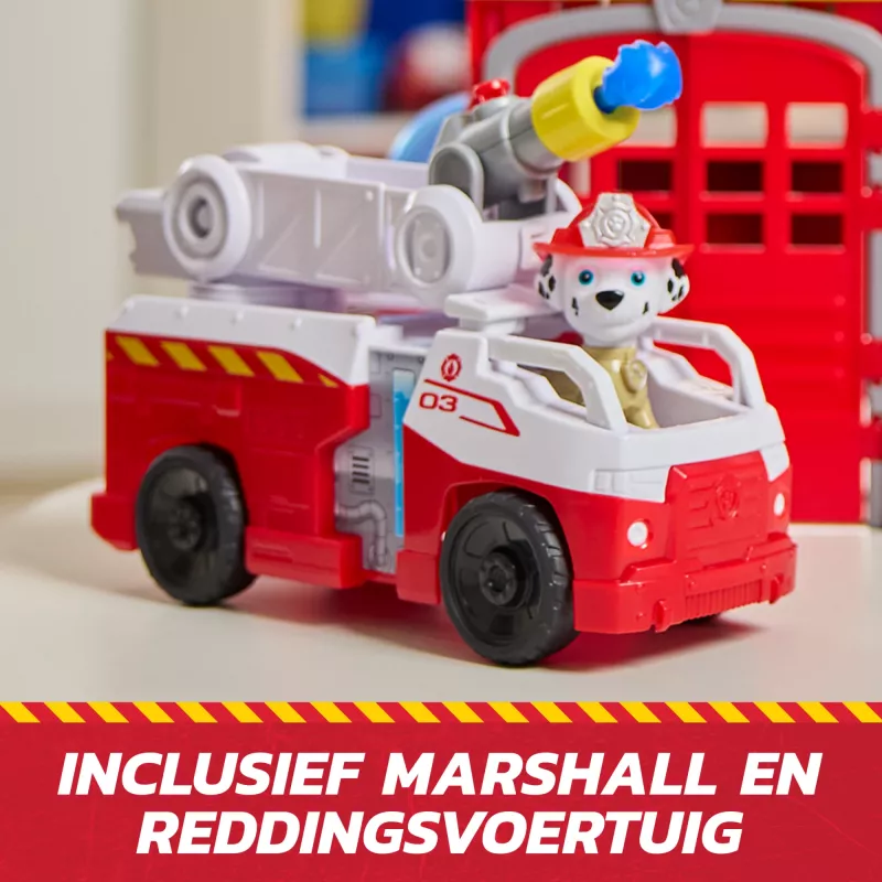 PAW Patrol priešgaisrinės gelbėjimo valdymo centras su Marshall Figūra, gelbėtojų gaisrine mašina, šviesomis, paleidimo įrenginiu ir garso efektais, vaikų žaislai berniukams ir mergaitėms nuo 3 metų