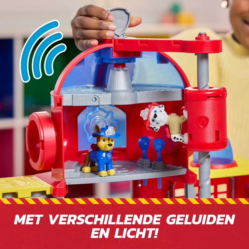 PAW Patrol priešgaisrinės gelbėjimo valdymo centras su Marshall Figūra, gelbėtojų gaisrine mašina, šviesomis, paleidimo įrenginiu ir garso efektais, vaikų žaislai berniukams ir mergaitėms nuo 3 metų