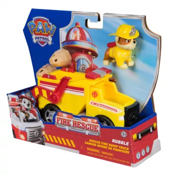 PAW Patrol gaisrinė gelbėjimo tarnyba: Rubble gelbėjimo gaisrinis savivartis su veiksmo figūrėle, sviediniais ir žaisliniu sunkvežimiu, vaikiški žaislai berniukams ir mergaitėms nuo 3 metų