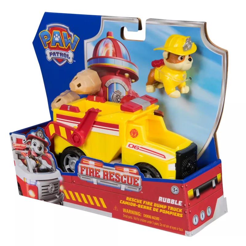 PAW Patrol gaisrinė gelbėjimo tarnyba: Rubble gelbėjimo gaisrinis savivartis su veiksmo figūrėle, sviediniais ir žaisliniu sunkvežimiu, vaikiški žaislai berniukams ir mergaitėms nuo 3 metų
