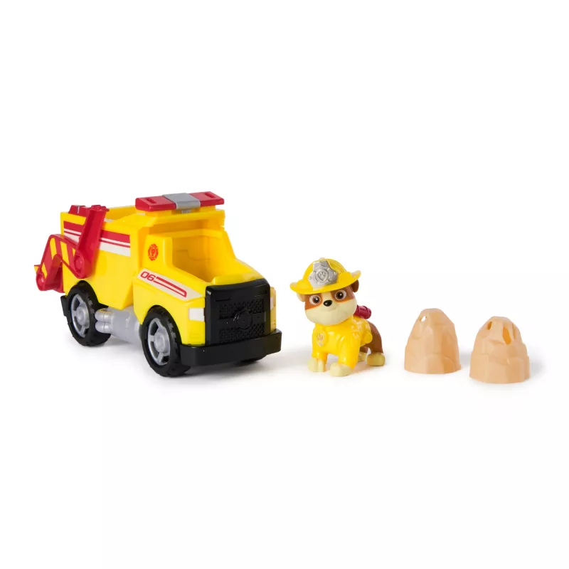 PAW Patrol gaisrinė gelbėjimo tarnyba: Rubble gelbėjimo gaisrinis savivartis su veiksmo figūrėle, sviediniais ir žaisliniu sunkvežimiu, vaikiški žaislai berniukams ir mergaitėms nuo 3 metų