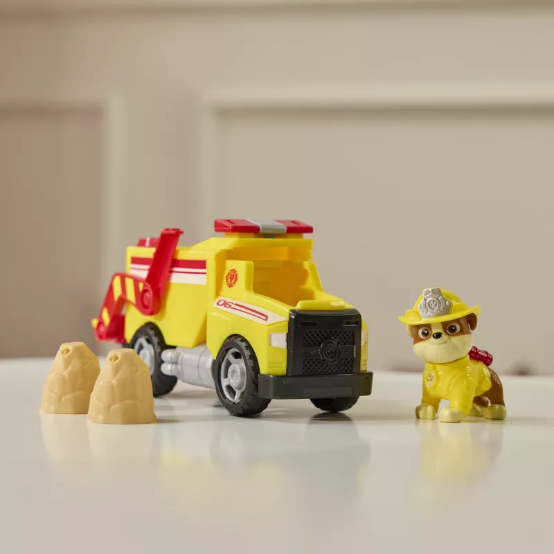 PAW Patrol gaisrinė gelbėjimo tarnyba: Rubble gelbėjimo gaisrinis savivartis su veiksmo figūrėle, sviediniais ir žaisliniu sunkvežimiu, vaikiški žaislai berniukams ir mergaitėms nuo 3 metų