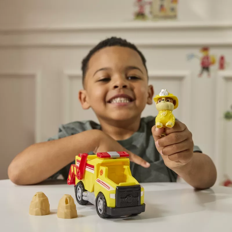 PAW Patrol gaisrinė gelbėjimo tarnyba: Rubble gelbėjimo gaisrinis savivartis su veiksmo figūrėle, sviediniais ir žaisliniu sunkvežimiu, vaikiški žaislai berniukams ir mergaitėms nuo 3 metų