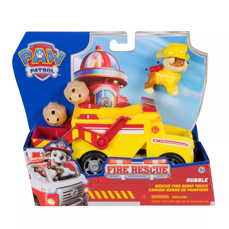 PAW Patrol gaisrinė gelbėjimo tarnyba: Rubble gelbėjimo gaisrinis savivartis su veiksmo figūrėle, sviediniais ir žaisliniu sunkvežimiu, vaikiški žaislai berniukams ir mergaitėms nuo 3 metų