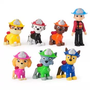 PAW Patrol ugniagesių gelbėjimo komandos rinkinys su 7 kolekcionuojamomis veiksmo figūrėlėmis, įskaitant Ryderį ir 6 šuniukus, vaikiški žaislai berniukams ir mergaitėms nuo 3 metų