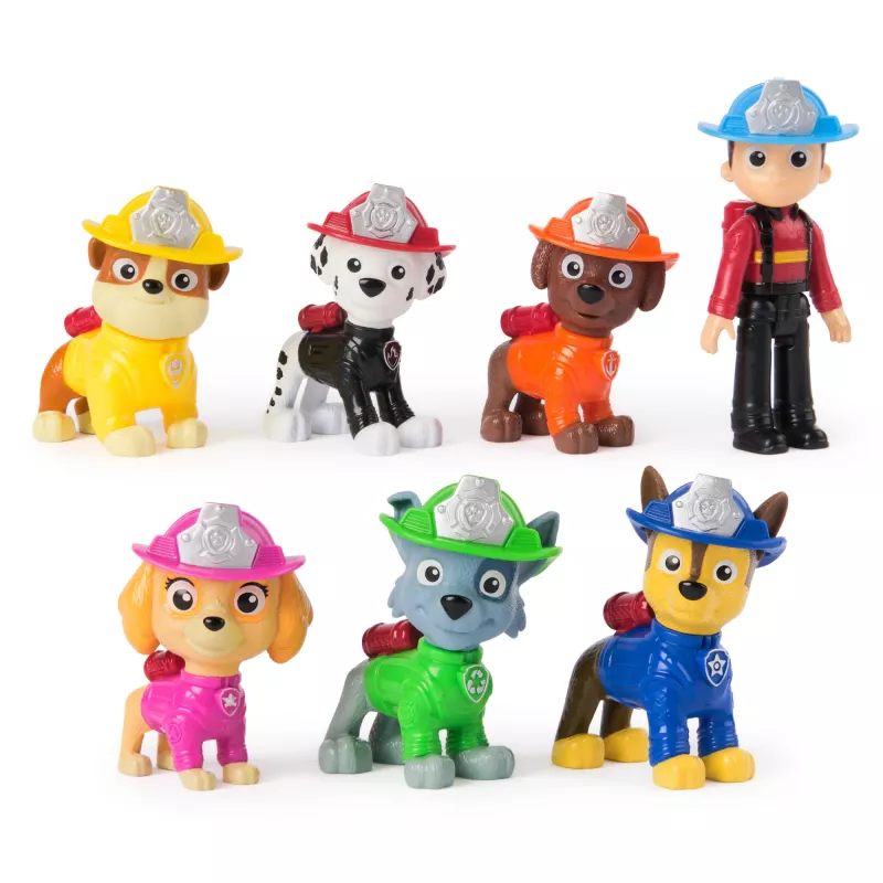 PAW Patrol ugniagesių gelbėjimo komandos rinkinys su 7 kolekcionuojamomis veiksmo figūrėlėmis, įskaitant Ryderį ir 6 šuniukus, vaikiški žaislai berniukams ir mergaitėms nuo 3 metų