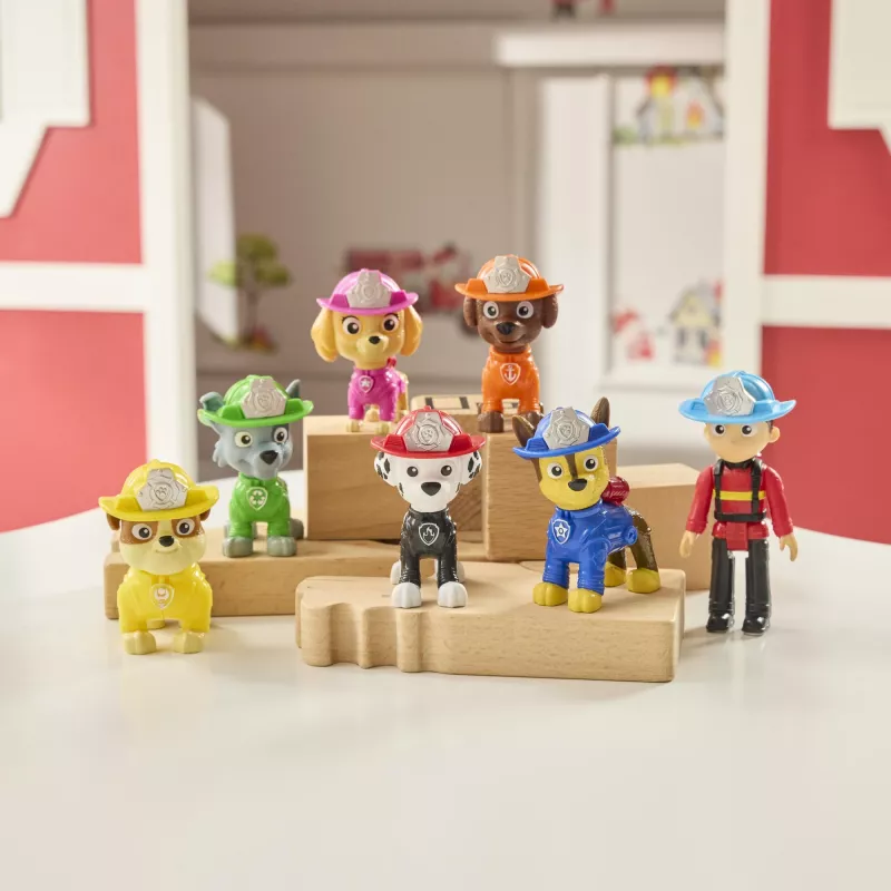 PAW Patrol ugniagesių gelbėjimo komandos rinkinys su 7 kolekcionuojamomis veiksmo figūrėlėmis, įskaitant Ryderį ir 6 šuniukus, vaikiški žaislai berniukams ir mergaitėms nuo 3 metų