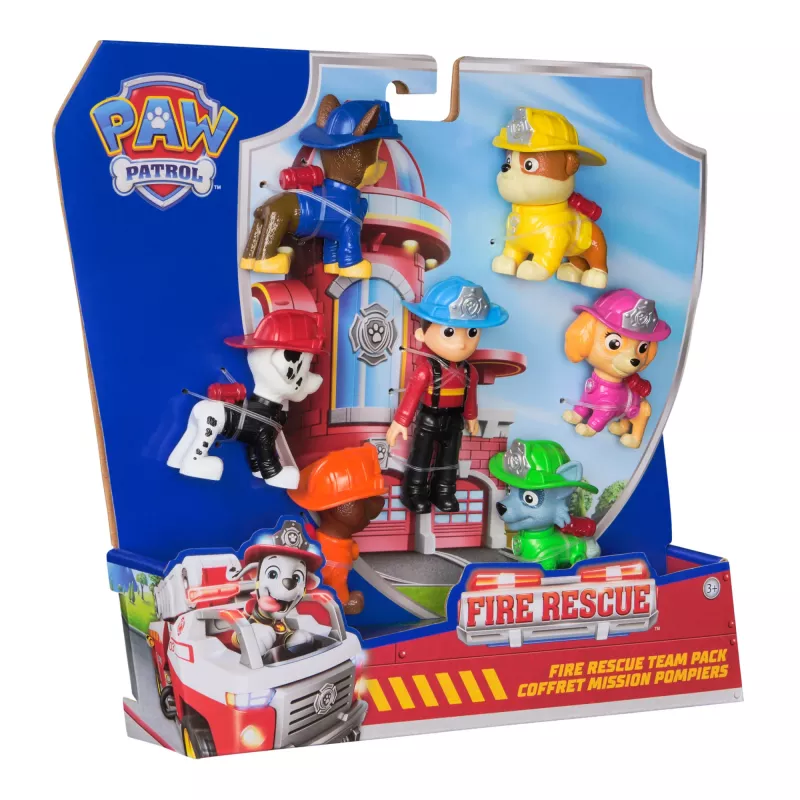 PAW Patrol ugniagesių gelbėjimo komandos rinkinys su 7 kolekcionuojamomis veiksmo figūrėlėmis, įskaitant Ryderį ir 6 šuniukus, vaikiški žaislai berniukams ir mergaitėms nuo 3 metų