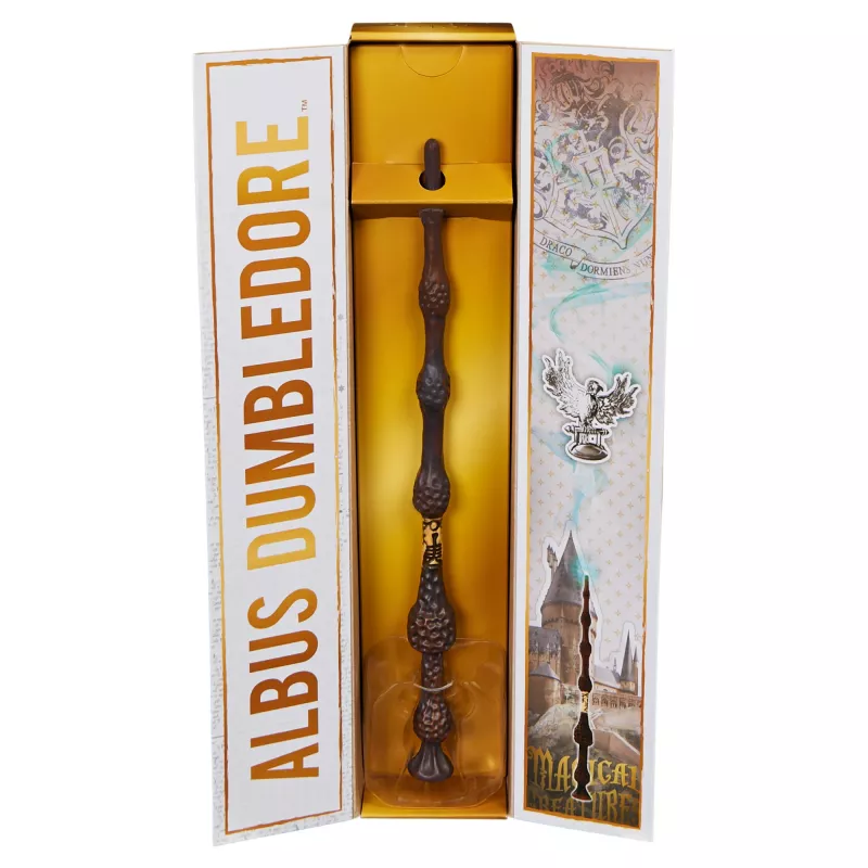 Wizarding World Haris Poteris, 12 colių Magiškas kolekcinis Albuso Dumbldoro lazdelė su stovu ir lieto metalo ikona, Magiškos būtybės, Aksesuaras kostiumams