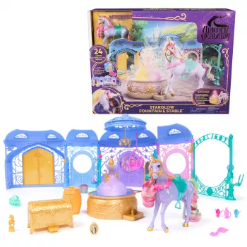„Spin Master Unicorn Academy“ žaidimų aikštelė su arklide, fontanu, šviesos ir garso efektais
