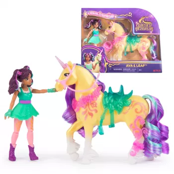 Mini lėlių rinkinys Usorteret Unicorn Academy Ava & Leaf Power of Friendship su permatomu balnu ir 2 priedais, 168 mm, plastikas