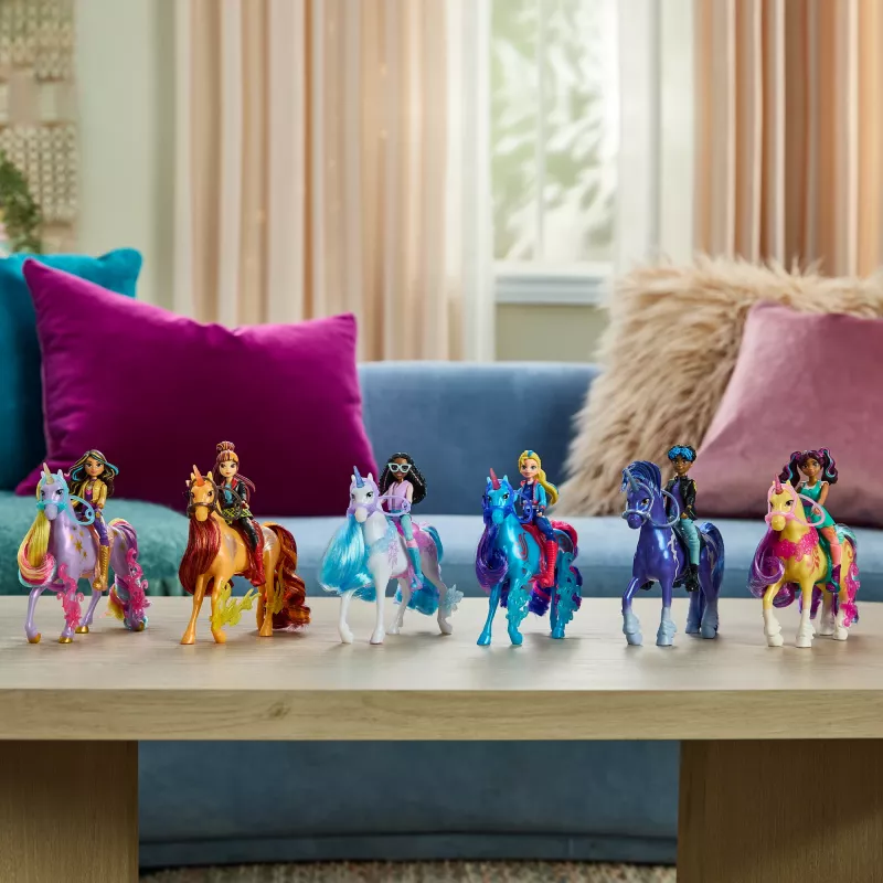 Mini lėlių rinkinys Usorteret Unicorn Academy Ava & Leaf Power of Friendship su permatomu balnu ir 2 priedais, 168 mm, plastikas