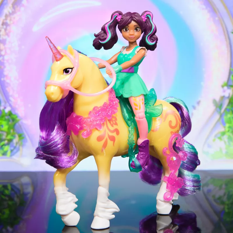 Mini lėlių rinkinys Usorteret Unicorn Academy Ava & Leaf Power of Friendship su permatomu balnu ir 2 priedais, 168 mm, plastikas