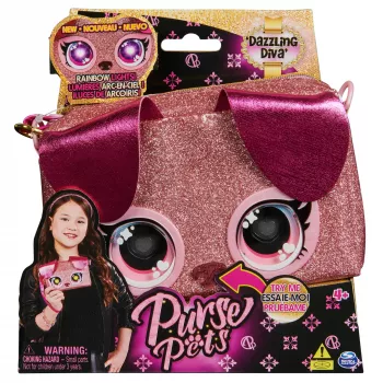 Purse Pets „Keepin’ It Clutch Dazzling Diva“ šuniuko žaislas ir riešinė su šviečiančiomis vaivorykštės spalvų akimis, mergaičių žaislai nuo 4 metų