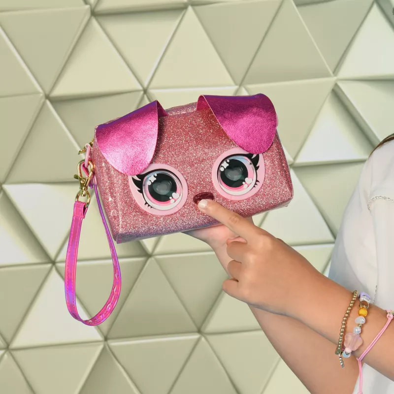 Purse Pets „Keepin’ It Clutch Dazzling Diva“ šuniuko žaislas ir riešinė su šviečiančiomis vaivorykštės spalvų akimis, mergaičių žaislai nuo 4 metų
