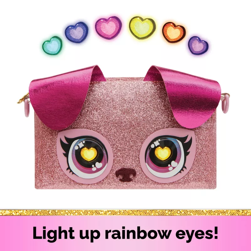 Purse Pets „Keepin’ It Clutch Dazzling Diva“ šuniuko žaislas ir riešinė su šviečiančiomis vaivorykštės spalvų akimis, mergaičių žaislai nuo 4 metų