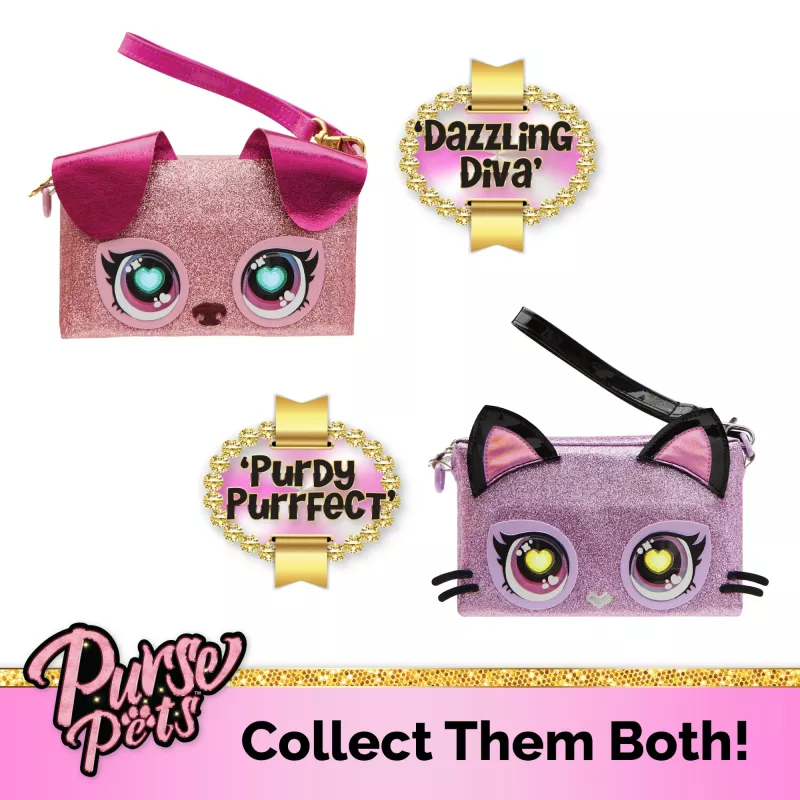 Purse Pets „Keepin’ It Clutch Dazzling Diva“ šuniuko žaislas ir riešinė su šviečiančiomis vaivorykštės spalvų akimis, mergaičių žaislai nuo 4 metų