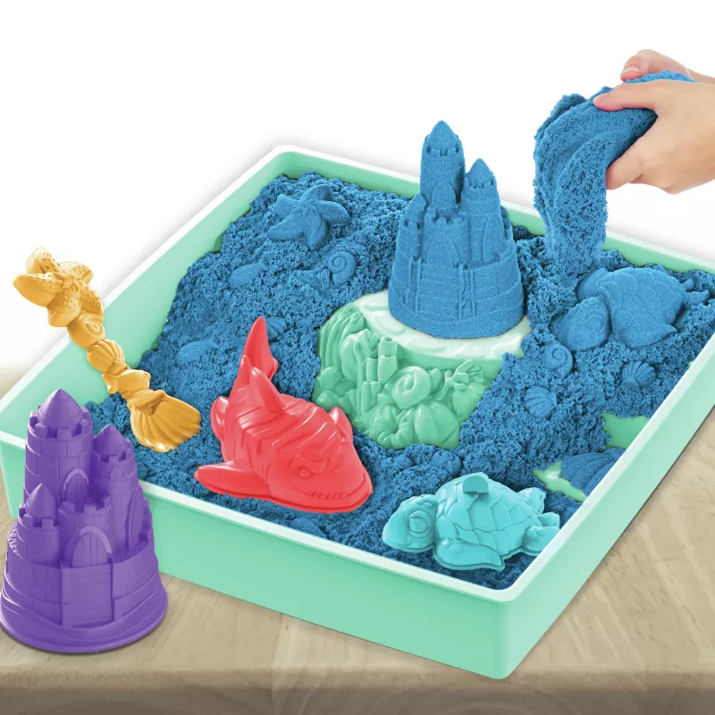 Kinetic Sand, Smėlio dėžės rinkinys, Kūrybingos Velykų dovanos, 1 svaras mėlyno formuojamo smėlio, 4 įrankiai ir formelės, Laikymo dėžutė, Sensoriniai žaislai vaikams nuo 3 metų