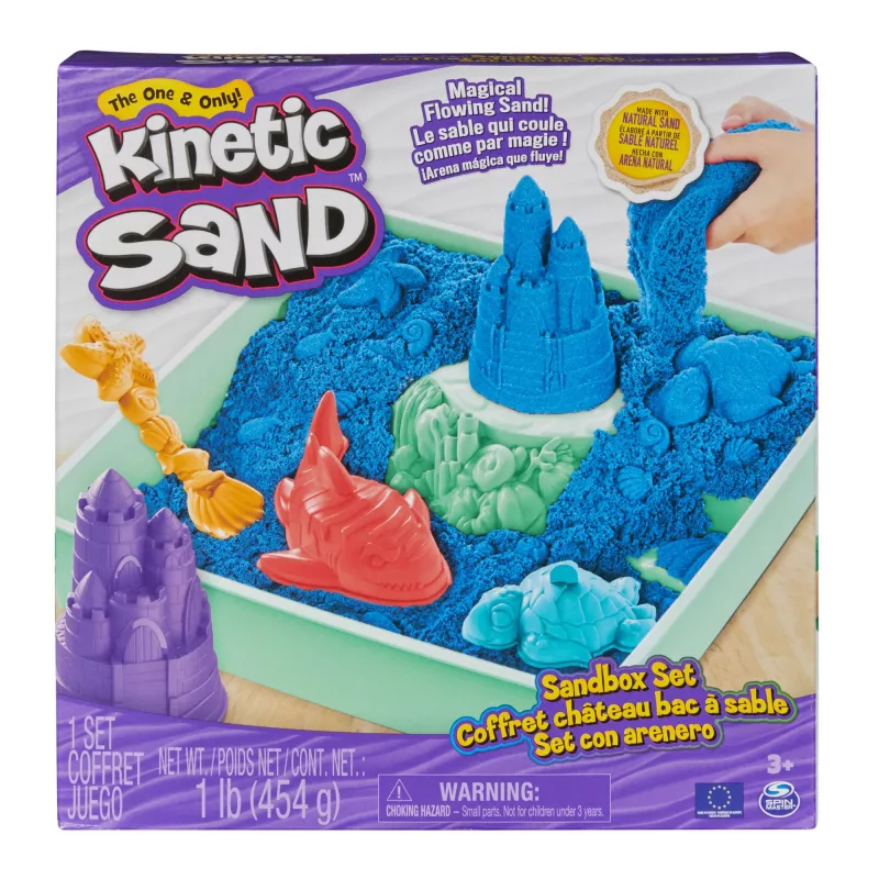 Kinetic Sand, Smėlio dėžės rinkinys, Kūrybingos Velykų dovanos, 1 svaras mėlyno formuojamo smėlio, 4 įrankiai ir formelės, Laikymo dėžutė, Sensoriniai žaislai vaikams nuo 3 metų