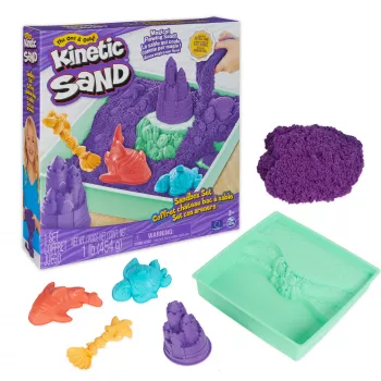 Kinetic Sand, smėlio dėžės rinkinys, kūrybingos Velykų dovanos, 1 svaras purpurinio formuojamo žaidimų smėlio, 4 įrankiai ir formelės, saugykla, sensoriniai žaislai vaikams nuo 3 metų