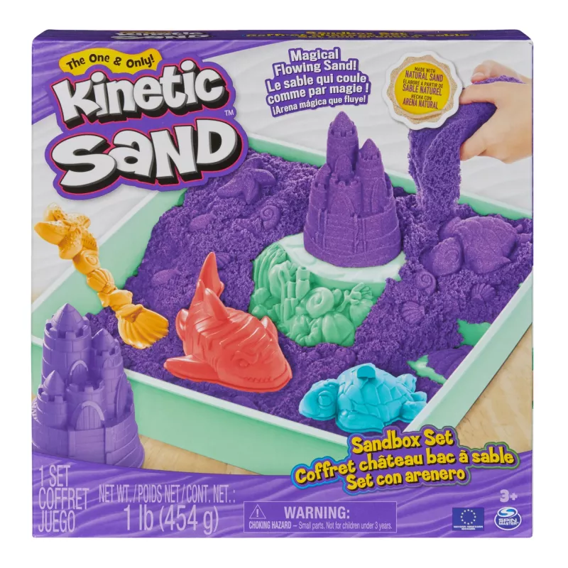 Kinetic Sand, smėlio dėžės rinkinys, kūrybingos Velykų dovanos, 1 svaras purpurinio formuojamo žaidimų smėlio, 4 įrankiai ir formelės, saugykla, sensoriniai žaislai vaikams nuo 3 metų