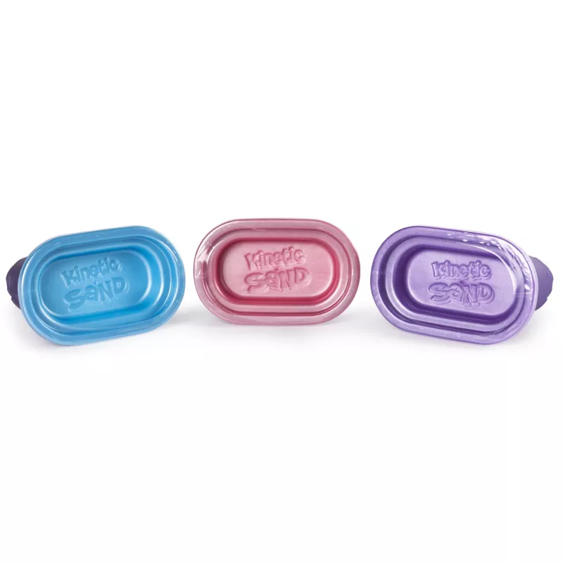 Kinetic Sand, Shimmer Sand 3 rinkinys su formomis ir 12 uncijų, vaikų kinetinis smėlis, 4 metai, netoksiškas, plastikas, mėlyna, rožinė, violetinė