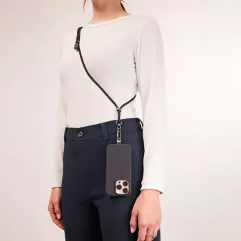 Intenso USB-C įkrovimo dirželio telefono kaklo kabelis 60W greitas įkrovimas reguliuojamas ilgis 1.65m nailonas juodas