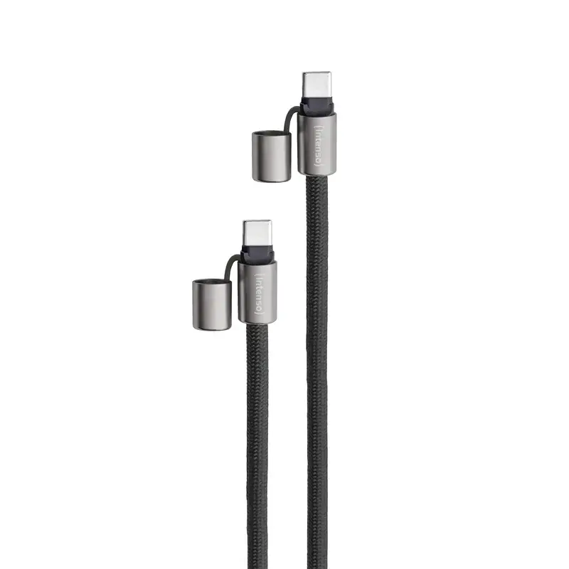 Intenso USB-C įkrovimo dirželio telefono kaklo kabelis 60W greitas įkrovimas reguliuojamas ilgis 1.65m nailonas juodas