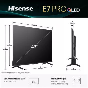 Hisense 43E77Q PRO 109,2 cm (43 colių) 4K Ultra HD išmanusis televizorius Wi-Fi juodas