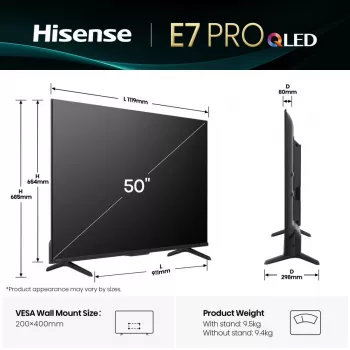 Hisense 50E77Q PRO 127 cm (50 colių) 4K Ultra HD išmanusis televizorius su Wi-Fi, juodas