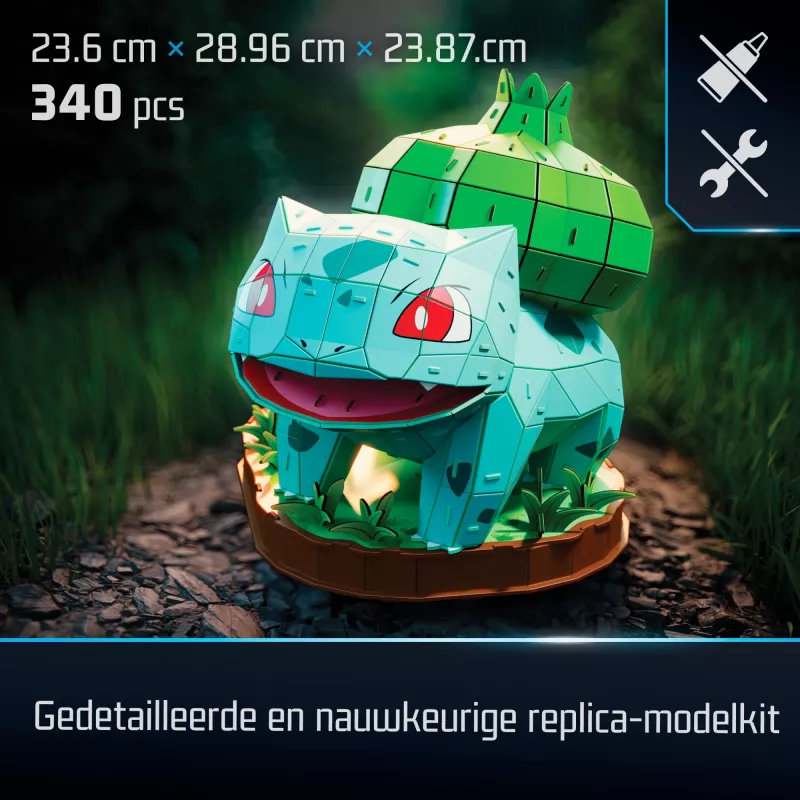 4D Build, Pokémon Bulbasaur 3D modelio rinkinys, Pokémon figūrėlė, Kanto pirmųjų partnerių kolekcija, stalo dekoras, 195 detalės, nuo 12 metų