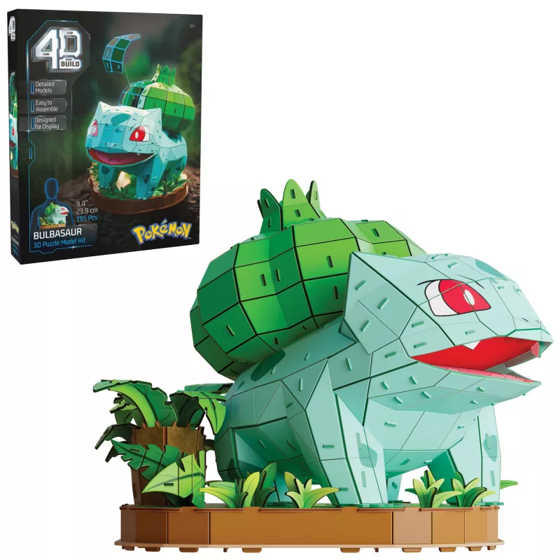 4D Build, Pokémon Bulbasaur 3D modelio rinkinys, Pokémon figūrėlė, Kanto pirmųjų partnerių kolekcija, stalo dekoras, 195 detalės, nuo 12 metų