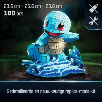 4D Build, Pokémon Squirtle 3D modelio rinkinys, Pokémon figūrėlė, Kanto pirmųjų partnerių kolekcija, stalo dekoras, 180 detalių, nuo 12 metų