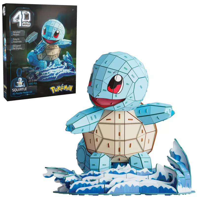 4D Build, Pokémon Squirtle 3D modelio rinkinys, Pokémon figūrėlė, Kanto pirmųjų partnerių kolekcija, stalo dekoras, 180 detalių, nuo 12 metų