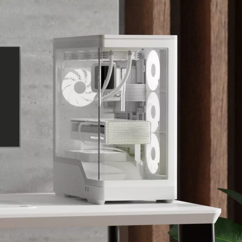 PC korpusas AEROCOOL Geh Midi P500A White — vidutinio dydžio ATX korpusas, baltos spalvos