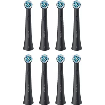 Oral-B iO Ultimate Clean pakaitinės šepetėlių galvutės – 8 vnt. pakuotė, juodos, skirtos puikiam apnašų šalinimui