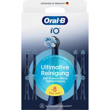Oral-B iO Ultimate Clean pakaitinės šepetėlių galvutės – 8 vnt. pakuotė, juodos, skirtos puikiam apnašų šalinimui