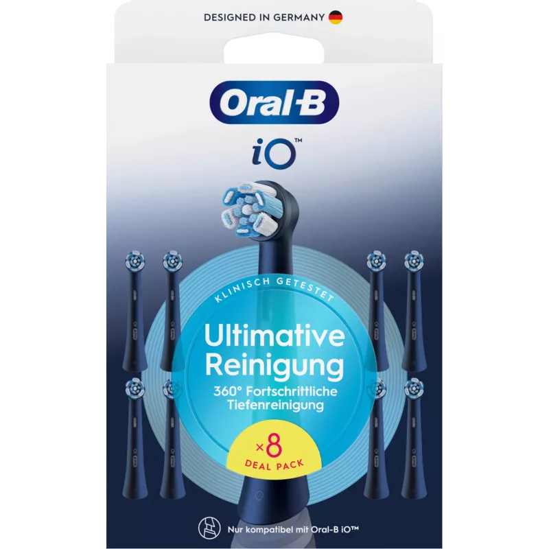 Oral-B iO Ultimate Clean pakaitinės šepetėlių galvutės – 8 vnt. pakuotė, juodos, skirtos puikiam apnašų šalinimui
