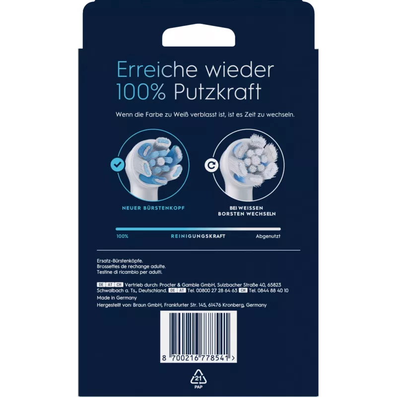 Oral-B 8700216778541 dantų šepetėlio galvutė 8 vnt. Balta
