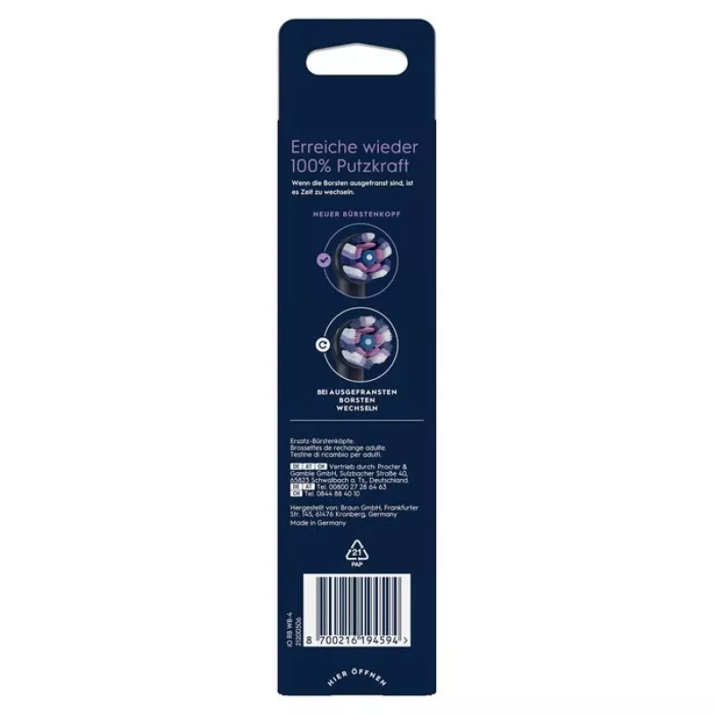 „Oral-B iO Radiant White“ keičiamųjų šepetėlių galvučių rinkinys, 4 vnt., juoda