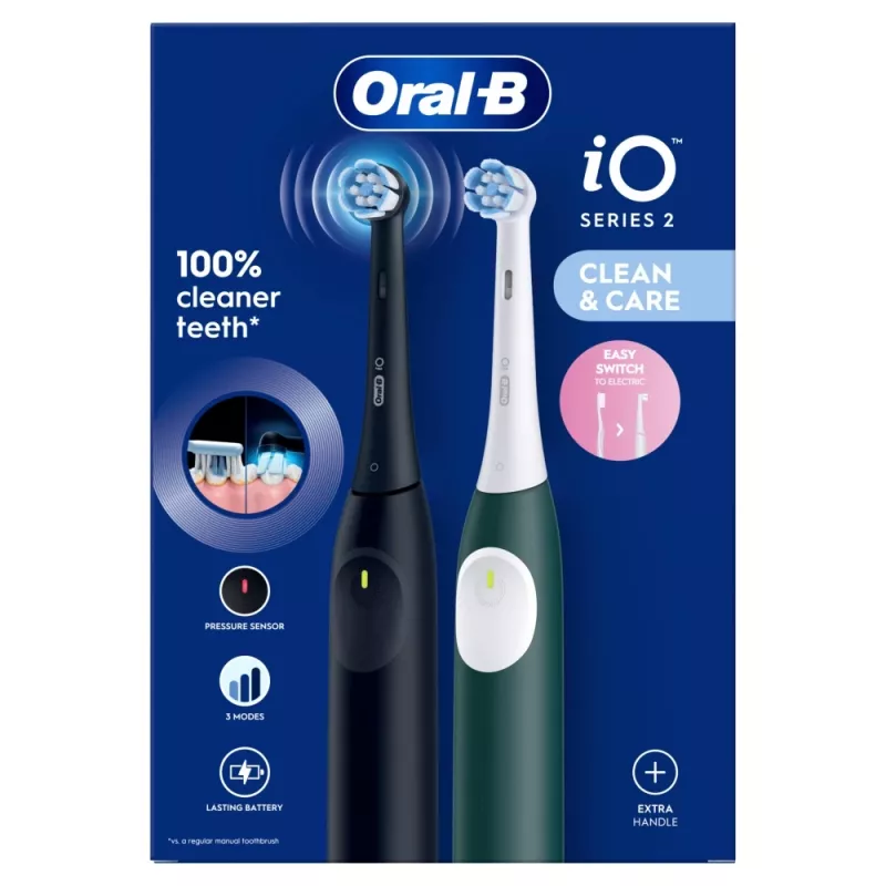 Elektrinis dantų šepetėlis BRAUN Oral‑B iO Series 2 Duo Juoda/Green, įkraunamas, modelis 62418
