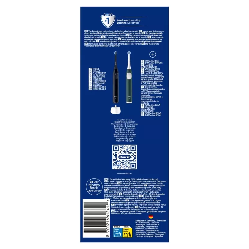 Elektrinis dantų šepetėlis BRAUN Oral‑B iO Series 2 Duo Juoda/Green, įkraunamas, modelis 62418