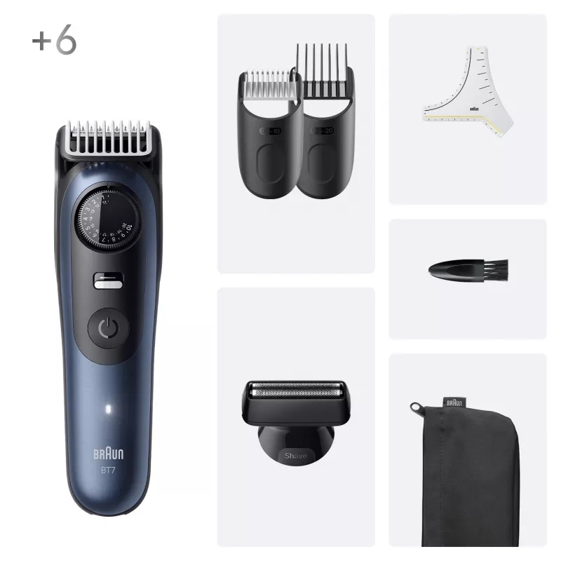 Braun BeardTrimmer 7 BT7520 baterija 40 2 cm Wet & Dry Juoda, Blue