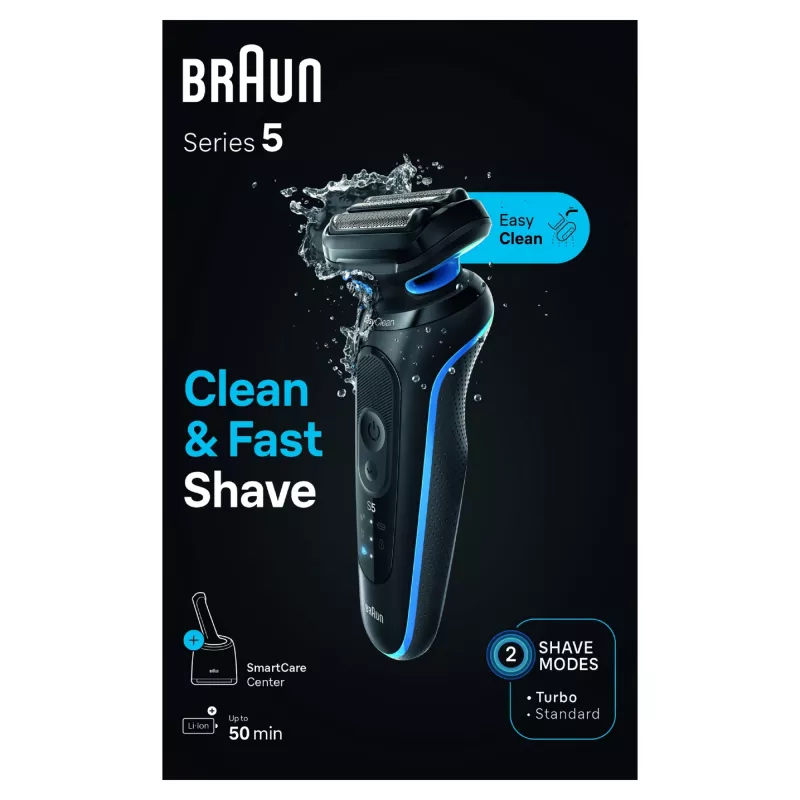 Braun Series 5 52-B7000cc folijos tipo skustuvas su kirpikliu, juodas, ličio jonų baterija